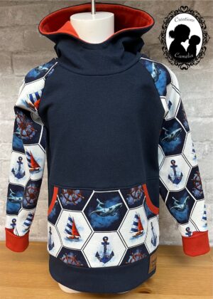 Hoodie nautique poche motifs