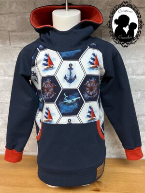 Hoodie nautique poche marine