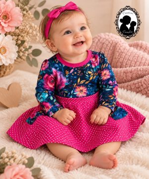 Robe fleurs éclatantes /pois fushia