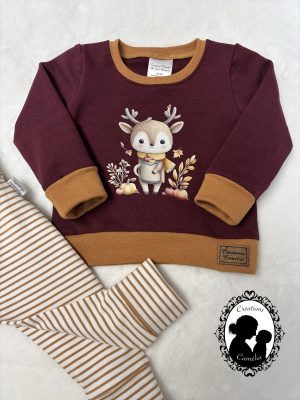 Ensemble chandail manches longues cerf du verger et pantalon rayures ocres(pré-vente_