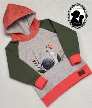Hoodie colimaçon & papillon corail/sauge