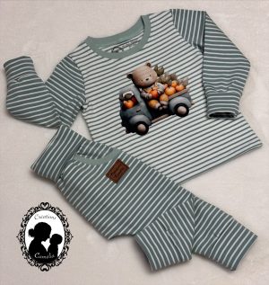 Ensemble pantalon/chandail camion citrouille menthe